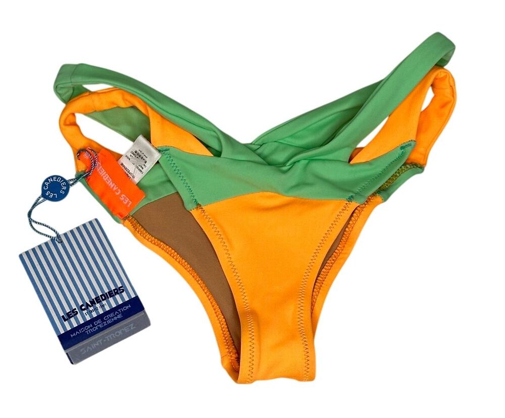 Les Canebiers NWT Palmier Bikini Bottom 36 FR US 4 Orange Green Colorblock New